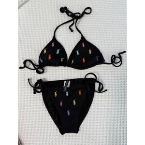 Polo Ralph Lauren Women's Black Icon Pony String Bikini Set Size 6